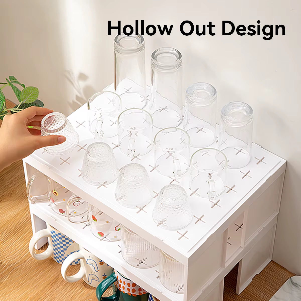 Cabinet Water Cup Storage Rack Stackable Cup Holder Large Capacity Kitchen Storage Organizer Layered Organizer Shelf