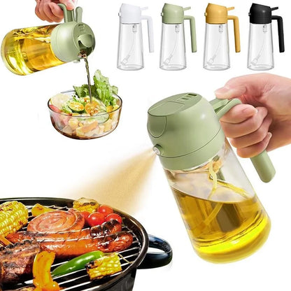 2 in 1 Oil Spray Bottle, 470Ml Anti-Leakage Olive Oil Sprayer, Plastic Baking Oil Spray Oil Bottle Dispenser, Kitchen Gadgets