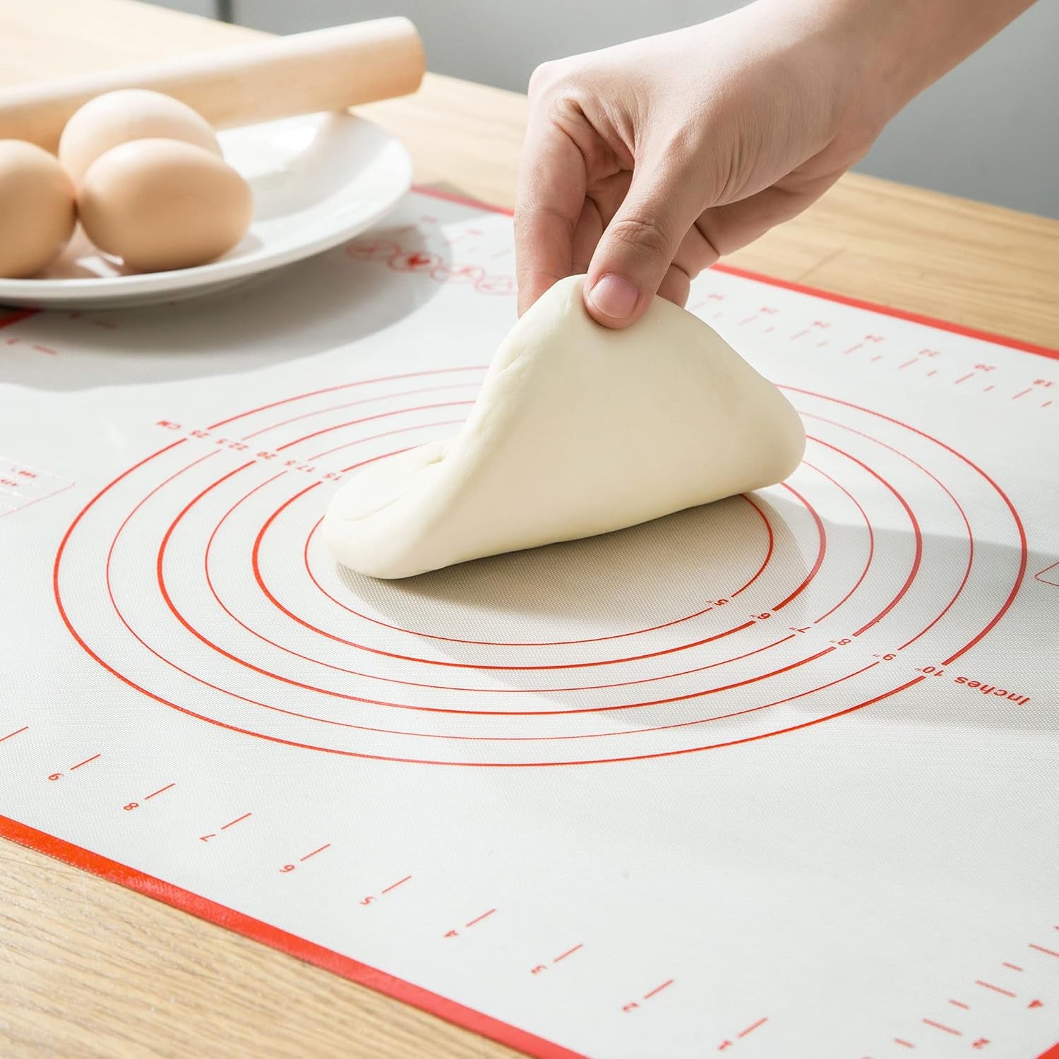 Non Slip Silicone Pastry Mat with Measurements Nonstick, 16 X 20 Inch Thick Baking Mat for Rolling Out Dough Red Food Grade Silicone Baking Mats for Cookie, Cake, Pizza